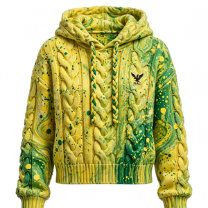 Pull à capuche personnalisé en tricot torsadé brodé 100% coton à manches longues avec ourlet côtelé, style streetwear décontracté, vente en gros - Product Image 1