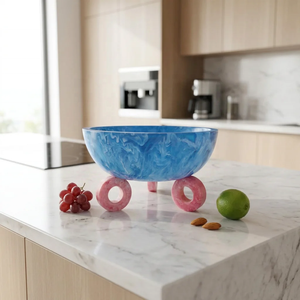 Bol à salade et à fruits en résine polie de luxe, motif marbré unique, fait main, décoratif, pour servir les aliments à la maison, à l'hôtel, au restaurant - Product Image 2
