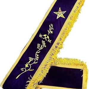 Cinturón Masónico OES W.M., Cinturón de la Orden de la Estrella de Oriente para Matrona Distinguida, Terciopelo Morado con Flecos Dorados y Forro Rojo - Product Image 1