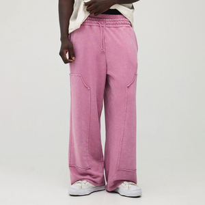 Cobalt Wide Leg Washed Joggers Deconstructed Panel Streetwear Men's Sweatpants Side Pockets <b>Drawstring</b> Waist Long <b>Trousers</b> - Product Image 1