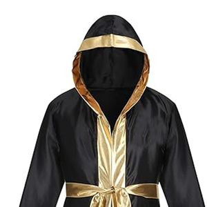 Robe de combat MMA/Sanda noire à capuche avec ceinture dorée, en polyester PC durable, unisexe, pour adulte, respirante, protection intégrale, toutes saisons - Product Image 3
