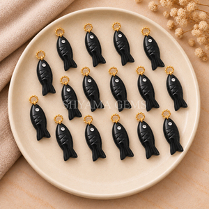 Pendentif en Onyx Noir Incrusté de Poisson 25x8mm pour la Fabrication de Bijoux, Créations de Colliers, Breloque en Pierre Précieuse DIY, Fournisseur en Gros de Pendentifs en Vrac - Product Image 4