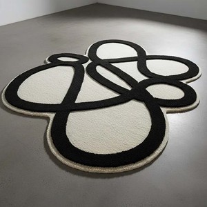 Alfombra Moderna de Lujo con Diseño Abstracto en Bucle, Forma Irregular en Blanco y Negro, Alfombra de Lana Hecha a Mano, Decoración Suave para el Suelo de la Sala de Estar - Product Image 5