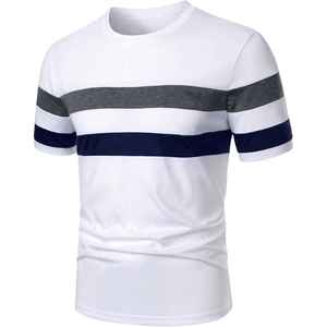 Camiseta a Rayas Personalizada con Logotipo para Hombre, Camiseta Informal de Manga Corta con Bloques de Color, Camiseta de Algodón Transpirable, Camiseta Ajustada de Verano - Product Image 5