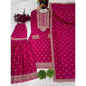 Sharara entièrement cousu par des designers avec dupatta, tenue de soirée indienne et pakistanaise, haut fantaisie - Product Image 3