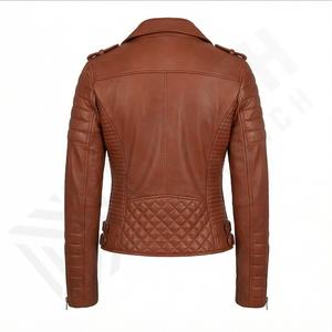 Chaqueta de cuero genuino para motociclista con estilo para mujer, chaqueta de cuero personalizada para mujer - Product Image 3