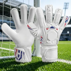 Gants de gardien de but unisexes en cuir à doigts entiers, blancs, paume antidérapante, sangle de poignet réglable, respirants, pour le sport - Product Image 4