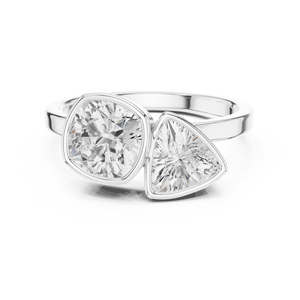 Trillion Cut <b>Cushion</b> Diamond Engagement <b>Ring</b> 18K Yellow Gold Bezel Setting 14K White Gold Fine Jewelry Women Two Stone <b>Ring</b> - Product Image 1