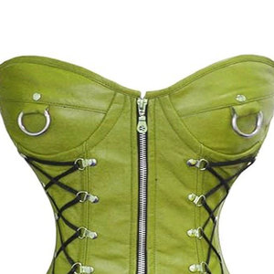 Salva <b>Leather</b> Women's Green Gothic <b>Corset</b> Zipper Closure Lace-Up Front Regular Length Waterproof V-neck 100% <b>Leather</b> Outerwear - Product Image 3