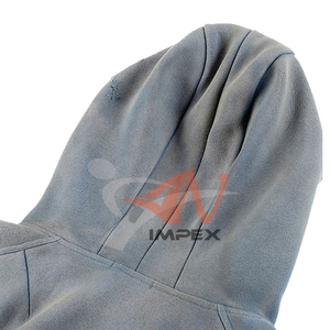 Sweat à capuche oversize personnalisé effet usé en molleton bouclette bleu délavé style streetwear pour homme - Product Image 4