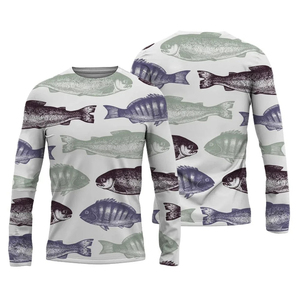 Chemise de pêche tendance pour homme, manches longues, imprimé poisson, 100% polyester, UPF 50, anti-UV, vêtements d'extérieur, style pull, taille adulte - Product Image 1