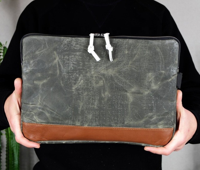 Laptop Sleeve Leather With Canvas Laptop Luxury Cute 14 Inches Zipper Laptop Sleeve Cover Work Business, Travel Case