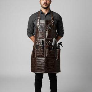 Delantal de Barbero de Cuero con Estampado de Cocodrilo |   Bolso de Peluquería Reutilizable Marrón Oscuro con Múltiples Bolsillos para Estilistas |   Ajustable y Cómodo - Product Image 3