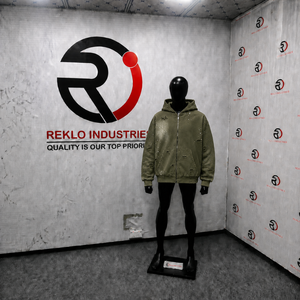 Sudadera con capucha oversize para hombre Olive Zip-Up, estilo streetwear, de algodón French Terry, con diseño de estampado roto y efecto spray, para otoño, uso diario. - Product Image 3