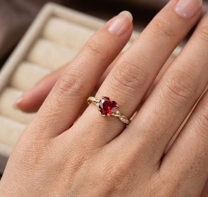 Elegante Anillo de Compromiso de Oro Puro de 14K con Banda Trenzada y Corazón de Rubí Rojo, Anillo de Diamantes con Piedra Preciosa Natural, Anillo de Promesa para Ella, Anillo de Novia - Product Image 6