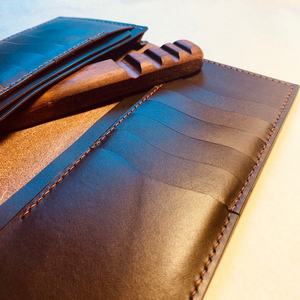 Colección Slim 100% Cartera larga de cuero de vaca para tarjetas y efectivo Estilo vintage con cierre abierto - Product Image 5