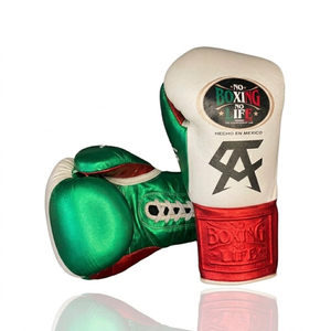 No Boxing No Life Gants de boxe en cuir à lacets, anti-humidité, pour entraînement et sparring, pour adultes, blanc, vert, rouge - Product Image 2