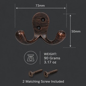 SHUBHAM Gancho Doble de Metal Vintage para Colgar Ropa, Acabado en Latón Antiguo, para Baño, Entrada, Pasillo, Decoración de Pared Vintage - Product Image 2