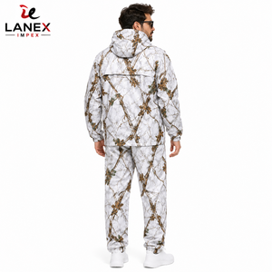 Real Tree Jungle Design <b>Men's</b> Waterproof White Camouflage Hooded Rain <b>Jacket</b> and Pants Set Outdoor Winter For Fishing Hiking use - Product Image 4