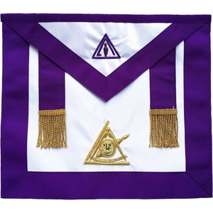 Tablier de Cérémonie pour Anciens Maîtres du Conseil, en Gros-grain Violet avec Pompons à Franges Dorées, Liens de Taille Réglables, Poche Avant - Product Image 1