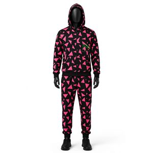 NEXTEX Unisex Dreieck-Geo Trainingsanzug Schwarz Rosa Weicher Baumwollfleece Warmer Hoodie Hosen Set - Product Image 1