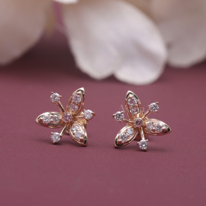 IGI Certified Lab Grown Diamond Floral Stud <b>Earrings</b> in 925 Solid Sterling <b>Silver</b> | Elegant Flower Design Diamond <b>Earrings</b> - Product Image 1