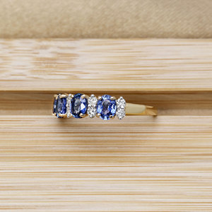 Bague en or jaune 14 carats avec saphir bleu naturel et diamants pour femme |   Bijoux en pierres précieuses de coupe ovale, vente en gros, OEM, ODM - Product Image 3