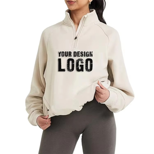 Sweat-shirt décontracté pour femme à col mi-zippé, personnalisé en coton, avec col montant zippé, coupe oversize, style sweat à capuche - Product Image 4
