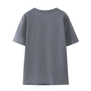 Custom Women's <b>Round</b> Neck T-Shirts Eco-Friendly Cotton with Breathable Corduroy Design Solid Color Short-Sleeve - Product Image 2