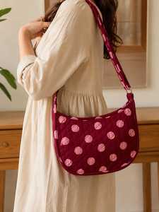 Bolso de Hombro Acolchado con Estampado de Lunares para Mujer, Bolso Bandolera de Tela de Algodón con Cremallera, Bolso de Hombro de Algodón Orgánico para Uso Diario y Viajes - Product Image 1