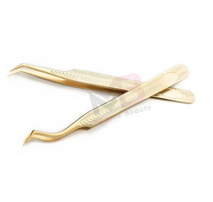 แหนบต่อขนตาปลายแหลมรูปตัว L 45 องศา 90 องศา ยี่ห้อ Private Label ทำจากสแตนเลสแท้ 100% สำหรับต่อขนตาแบบ Volume สีทอง - Product Image 4