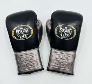 Gants de boxe en cuir à doigts entiers avec fermeture à lacets au poignet, noir, argent, vert, équipement d'entraînement et de sparring pour adultes - Product Image 5