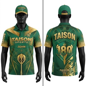 Maillot de fléchettes pour hommes en polyester premium 160 GSM vert et or, respirant, polo de sport, logo personnalisé sublimé, uniforme d'équipe - Product Image 1