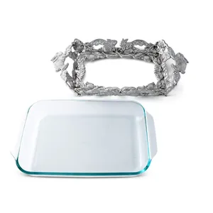 Bandeja Decorativa Rectangular de Vidrio con Asa de Metal con Diseño de Animales, Diseño Tradicional con Tema de Pascua y Patrón de Plantas - Product Image 2