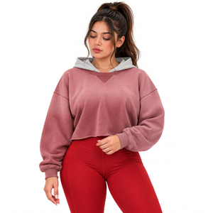 Sudadera Corta Personalizada de 380GSM al por Mayor para Marcas de Ropa Femenina, Minoristas de Moda en EE. UU., Suministro de Felpa Francesa - Product Image 4