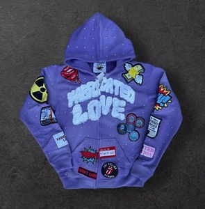 Sudadera con capucha pesada para hombre con cremallera, corte holgado oversize, estampado personalizado, con pedrería, diseño antiarrugas, tejido de punto, antiencogimiento - Product Image 4