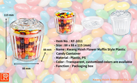 Boîte d'emballage en plastique PS transparent recyclable de qualité alimentaire, style muffin Kwang Hsieh Flower, avec couvercle et logo personnalisé pour chewing-gum