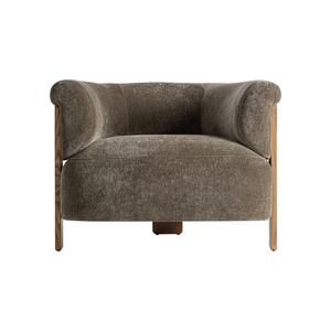 Fauteuil lounge d'intérieur contemporain en teck massif, entièrement rembourré, design baril incurvé, mobilier haut de gamme pour hôtel, villa, hall d'entrée - Product Image 2