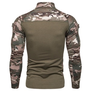 Chemise tactique de sport pour homme, confortable, en coton et polyester, à manches longues, avec fermeture éclair 1/4, pour la randonnée en extérieur, motif camouflage - Product Image 2
