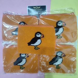 Handgefertigter Perlenbesetzter Orangefarbener Beutel mit Seemöwen-Muster, Reißverschluss, Perlenbesetzter Seemöwen-Vogel-Stickerei, Mini-Reißverschluss-Clutch für Damen - Product Image 4