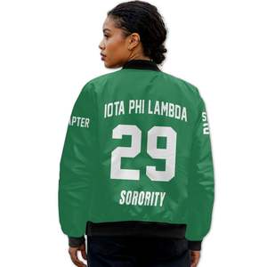 Veste universitaire personnalisée pour femmes Iota Phi Lambda, vert émeraude, avec lettres grecques, blason, numéro et année, style bomber - Product Image 2