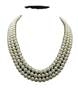 Royal White Grey Pearls Necklace 3 Line Pearl Necklace Manufacturer FOR WOMEN USA EUROPE WOMEN BEST BULK BUY SALE