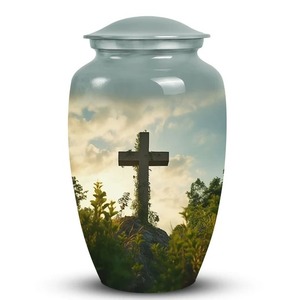 Urna Funeraria Personalizada con Diseño de Paisaje Natural para Cenizas Humanas de Adultos, Urna Grande de Metal con Tapa - Product Image 1