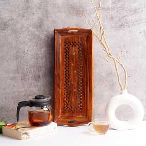 Plateau de service artisanal en bois de rose : Planche rustique pour thé et café - Product Image 2