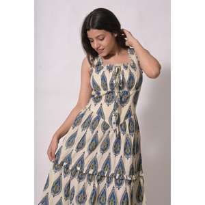 Vestido Maxi sin Mangas con Estampado de Bloques, 100% Algodón Ecológico, para Usar en Verano - Product Image 2