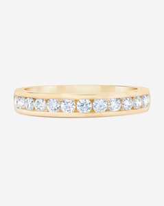 แหวนเพชรทรงกลมขนาด 3.5 มม. แบบซ้อนได้ ทองคำแท้ 14K ฝังแบบช่อง เหมาะสำหรับใส่ทุกวัน เครื่องประดับเรียบหรู แหวนแต่งงานแบบครึ่งวงนิรันดร์ - Product Image 1
