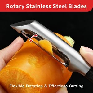 Pelador de Cocina Multifuncional de Acero Inoxidable 304 con Mango de Madera Sólida y Cuchilla Afilada y Duradera para Pelar Frutas y Verduras sin Esfuerzo - Product Image 3
