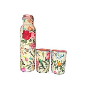 ชุดขวดน้ำทองแดงพิมพ์ลายสวนพฤกษศาสตร์สวยงาม ลายกุหลาบและนกฮัมมิงเบิร์ด - Product Image 2