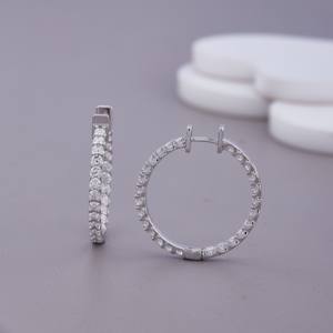 Boucles d'oreilles créoles rondes en diamant de laboratoire, sertissage pavé, plaqué rhodium, luxe, certifiées IGI, en argent sterling massif 925 - Product Image 3