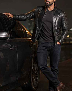 2026Men's <b>Black</b> Genuine Leather Moto Jacket Stand Collar Zipper Slim Fit Biker Style Autumn <b>Coat</b> OEM Wholesale - Product Image 4